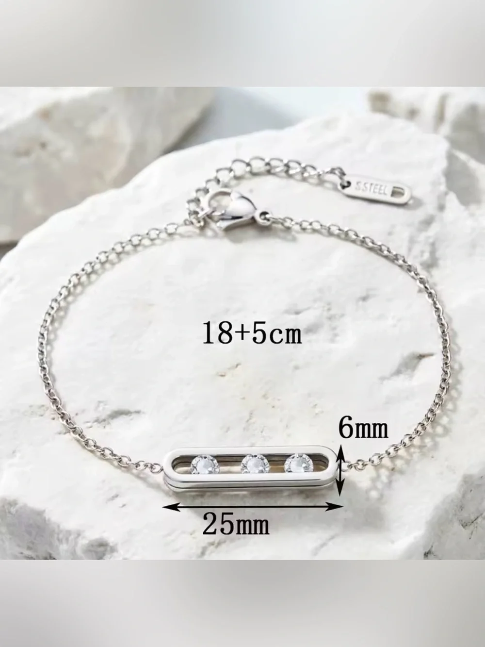 18K White Gold Geometrical Link Paperclip  Moving Diamond Bracelet No Tarnish